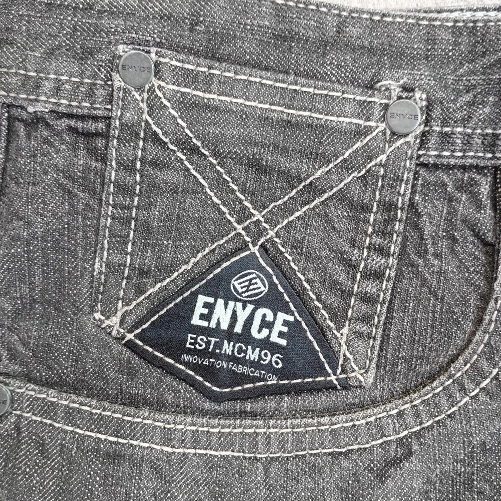 Vintage Enyce Mens 42 Denim Shorts Black Gray Baggy Hip Hop Y2K Long Jorts